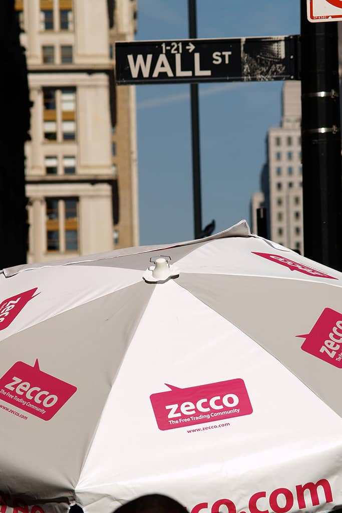Zeco umbrella for hot dog vendors carts on Wall St.